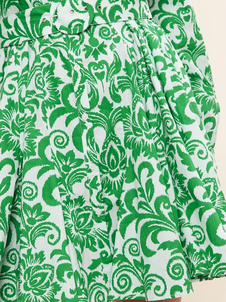 Friends Like These Green Paisley Godet Buckle Belted Long Sleeve Shirt Dress - Image 4 of 4 Friends Like These Green Paisley Godet Buckle Belted Long Sleeve Shirt Dress - Image 4 of 4