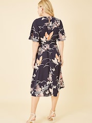 Yumi Black Multi Butterfly Print Kimono Sleeve Midi Dress - Image 4 of 5