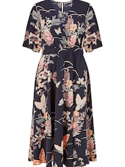 Yumi Black Multi Butterfly Print Kimono Sleeve Midi Dress - Image 5 of 5