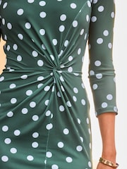 Sosandar Green Crew Neck Fluted Sleeve Knot Side Dress - Image 6 of 6