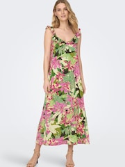 ONLY Pink & Green Tropical Printed Ruffle Detail Maxi Dress - Image 3 of 5