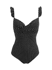 Pour Moi Black and White Sicily Lightly Padded Underwired Frill Swimsuit - Image 1 of 5