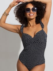 Pour Moi Black and White Sicily Lightly Padded Underwired Frill Swimsuit - Image 2 of 5