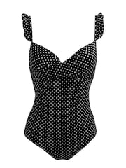 Pour Moi Black and White Sicily Lightly Padded Underwired Frill Swimsuit - Image 4 of 5