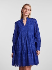 Y.A.S Cobalt Blue Broderie Long Sleeved Dress - Image 2 of 5