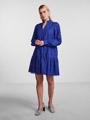 Y.A.S Cobalt Blue Broderie Long Sleeved Dress - Image 3 of 5