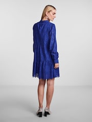 Y.A.S Cobalt Blue Broderie Long Sleeved Dress - Image 4 of 5