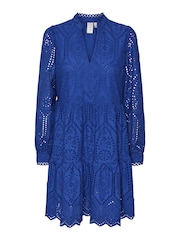 Y.A.S Cobalt Blue Broderie Long Sleeved Dress - Image 5 of 5