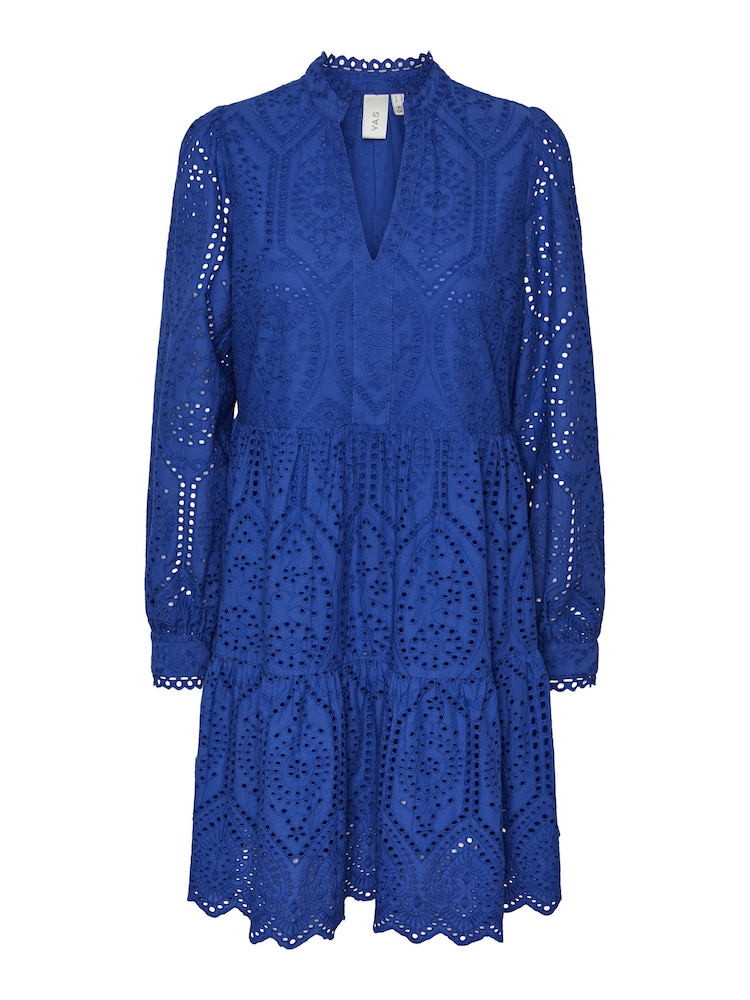 Y.A.S Cobalt Blue Broderie Long Sleeved Dress - Image 5 of 5