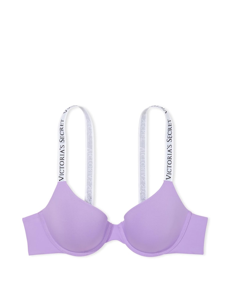 Victoria's Secret Secret Crush Purple Lightly Lined Demi Logo Strap T-Shirt Bra - Image 3 of 3