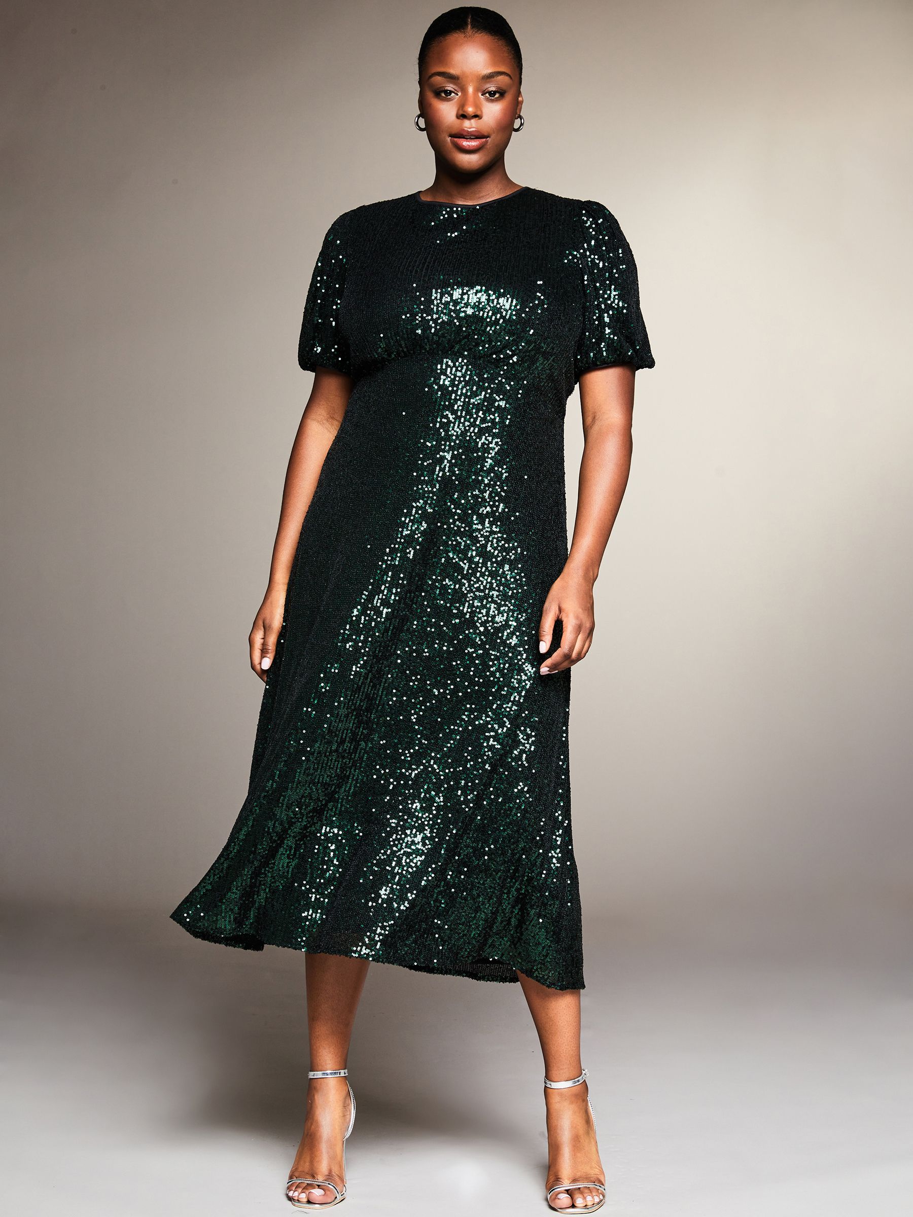 Buy Lipsy Green Curve Short Sleeve Sequin Underbust Midi Dress from Next Luxembourg