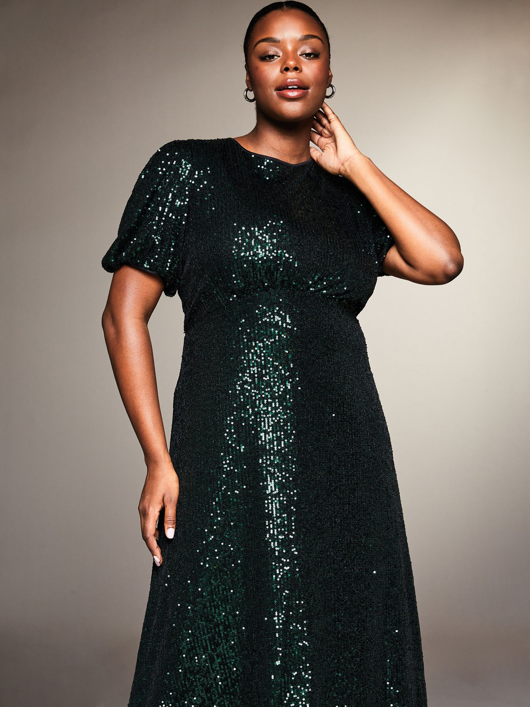 Buy Lipsy Green Curve Short Sleeve Sequin Underbust Midi Dress from Next  Luxembourg