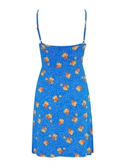 Blau mit floralem Muster - Pour Moi Jersey-Minikleid mit Trägern und Bindeband - Bild 5 von 5