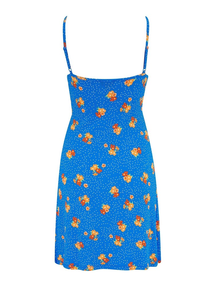 Pour Moi Blue Floral Strappy Tie Front Jersey Mini Dress - Image 5 of 5 Pour Moi Blue Floral Strappy Tie Front Jersey Mini Dress - Image 5 of 5