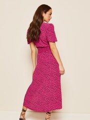 Friends Like These Pink V Neck Short Sleeve Shirred Waist Midi Dress - Image 2 of 4