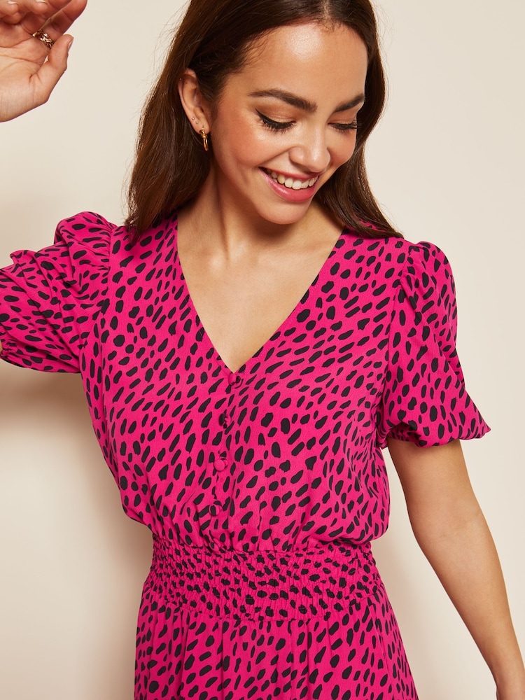 Friends Like These Pink V Neck Short Sleeve Shirred Waist Midi Dress - Image 4 of 4 Friends Like These Pink V Neck Short Sleeve Shirred Waist Midi Dress - Image 4 of 4