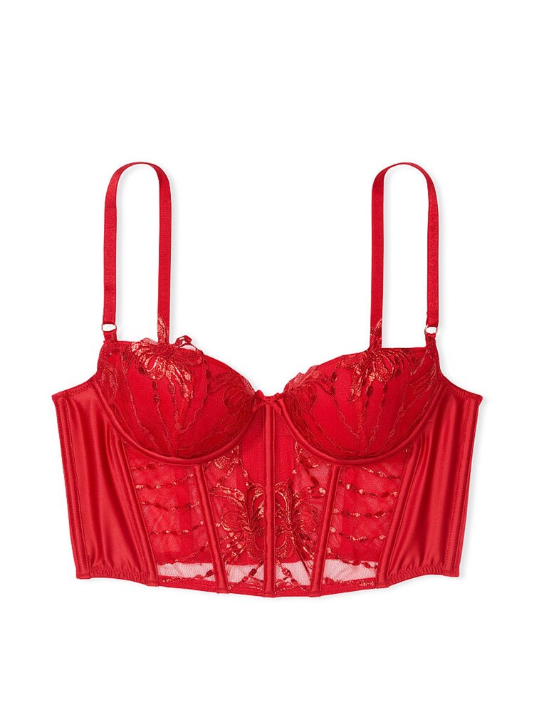 Victoria's Secret Lipstick Embroidery Red Corset Bra Top - Image 3 of 3