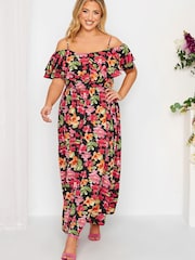 Yours Curve Black London Floral Cold Shoulder Maxi Dress - Image 1 of 5