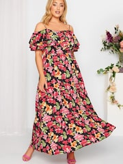 Yours Curve Black London Floral Cold Shoulder Maxi Dress - Image 2 of 5