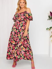 Yours Curve Black London Floral Cold Shoulder Maxi Dress - Image 3 of 5