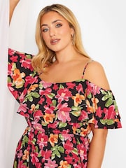 Yours Curve Black London Floral Cold Shoulder Maxi Dress - Image 5 of 5