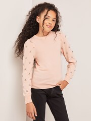Lipsy Pink Diamante Embellished Sleeve Jumper - Image 1 of 4