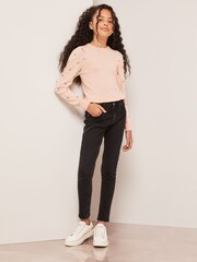 Lipsy Pink Diamante Embellished Sleeve Jumper - Image 2 of 4