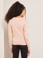 Lipsy Pink Diamante Embellished Sleeve Jumper - Image 3 of 4