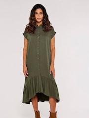Apricot Khaki Green Boxy Tiered Hem Maxi Dress - Image 1 of 4
