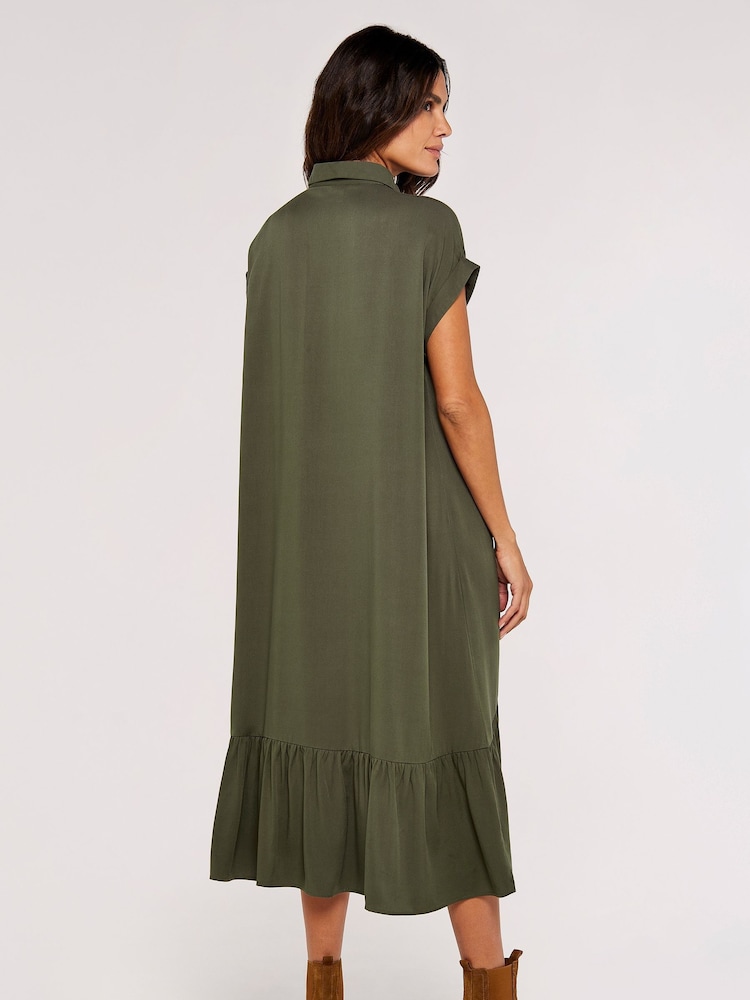 Apricot Khaki Green Boxy Tiered Hem Maxi Dress - Image 2 of 4