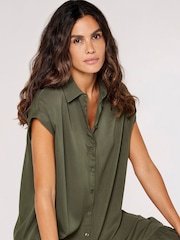 Apricot Khaki Green Boxy Tiered Hem Maxi Dress - Image 3 of 4