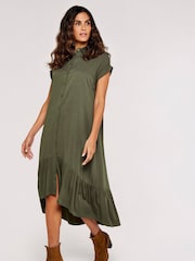 Apricot Khaki Green Boxy Tiered Hem Maxi Dress - Image 4 of 4