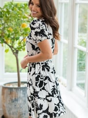 Pour Moi Black/ White Evangeline Gathered Neckline Recycled Slinky Jersey Dress - Image 3 of 5