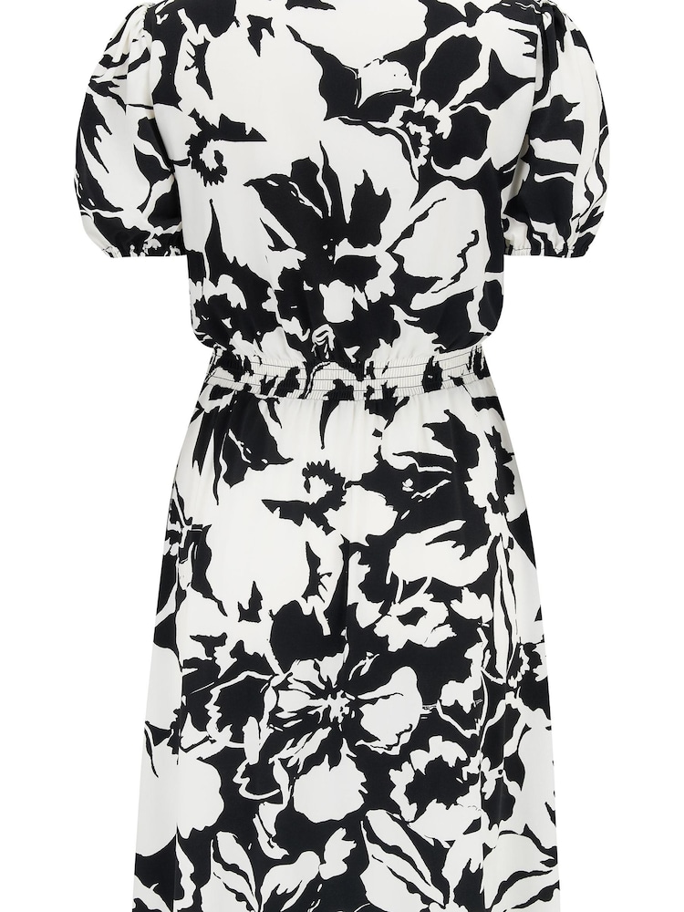 Pour Moi Black/ White Evangeline Gathered Neckline Recycled Slinky Jersey Dress - Image 5 of 5