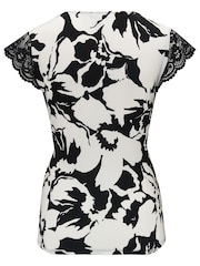 Pour Moi Black/ White Julie Slinky Recycled Jersey Lace Trim Wrap Top - Image 5 of 5