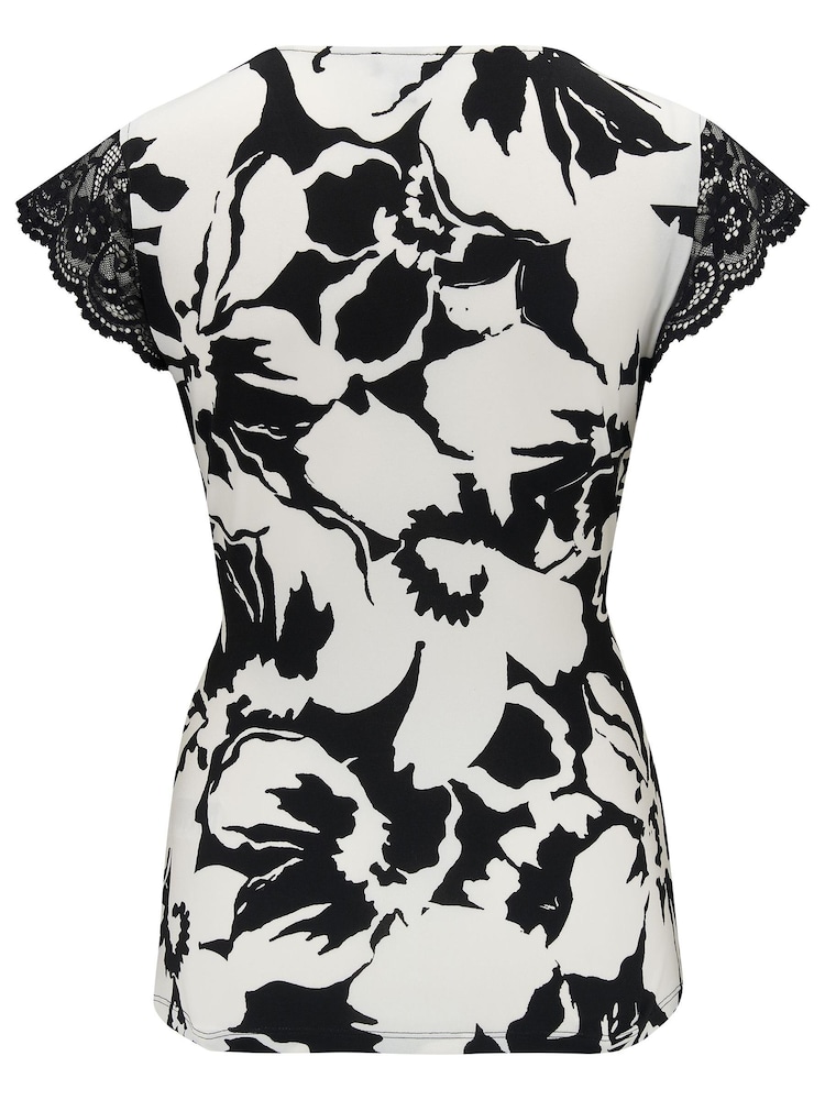 Pour Moi Black/ White Julie Slinky Recycled Jersey Lace Trim Wrap Top - Image 5 of 5