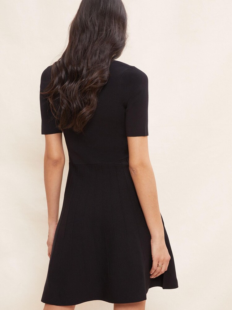 Friends Like These Black Petite Short Sleeve Scoop Neck Knitted Fit and Flare Dress - Image 2 of 4
