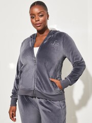 Lipsy Kapuzenjacke aus Velours mit Reißverschluss und gesticktem Aufnäher - Bild 1 von 4