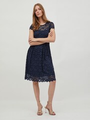 VILA Navy Blue Short Sleeve Lace Pleated Occasion Dress - Image 2 of 5