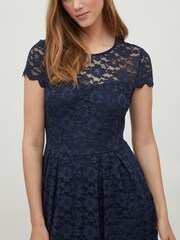 VILA Navy Blue Short Sleeve Lace Pleated Occasion Dress - Image 3 of 5