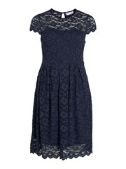 VILA Navy Blue Short Sleeve Lace Pleated Occasion Dress - Image 5 of 5