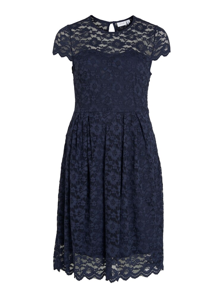 VILA Navy Blue Short Sleeve Lace Pleated Occasion Dress - Image 5 of 5
