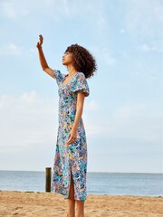 JDY Multi Abstract Printed Maxi Dress With Puff Sleeves - Image 1 of 1