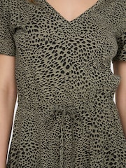 ONLY Curve Khaki Leopard Print V Neck Jersey T-Shirt Dress - Image 4 of 5