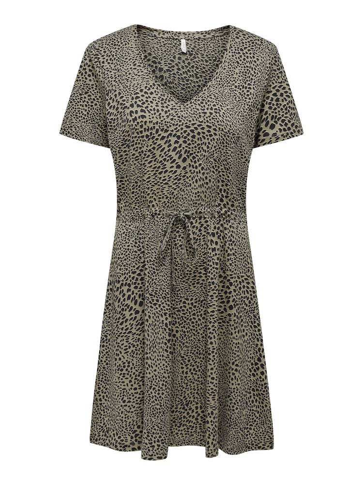 ONLY Curve Khaki Leopard Print V Neck Jersey T-Shirt Dress - Image 5 of 5