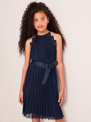 Lipsy Navy Pleated Chiffon Occasion Dress - Image 1 of 4