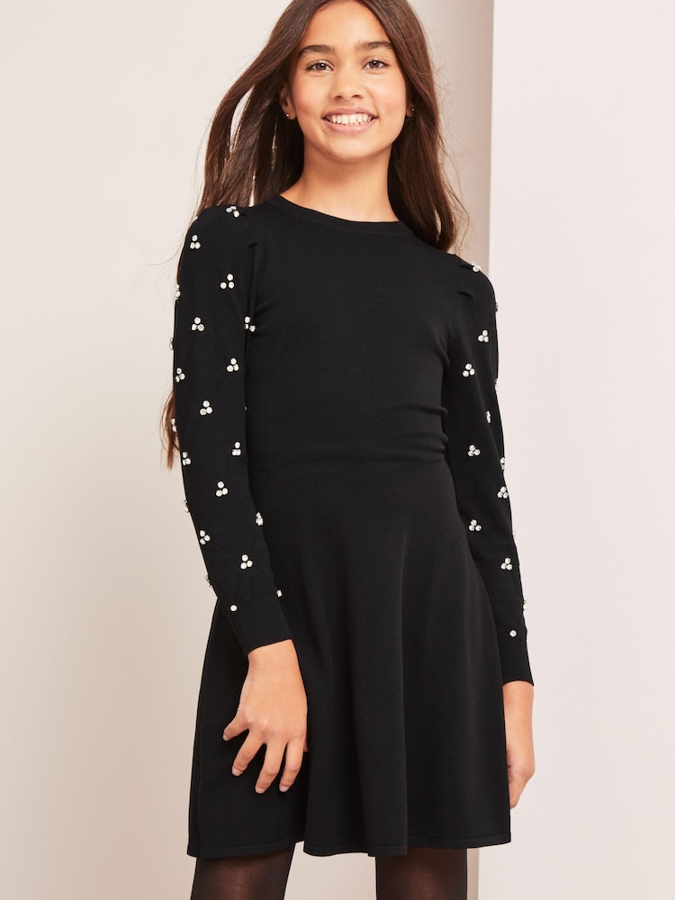 Lipsy Black Embellished Knitted Dress - Image 1 of 4 Lipsy Black Embellished Knitted Dress - Image 1 of 4