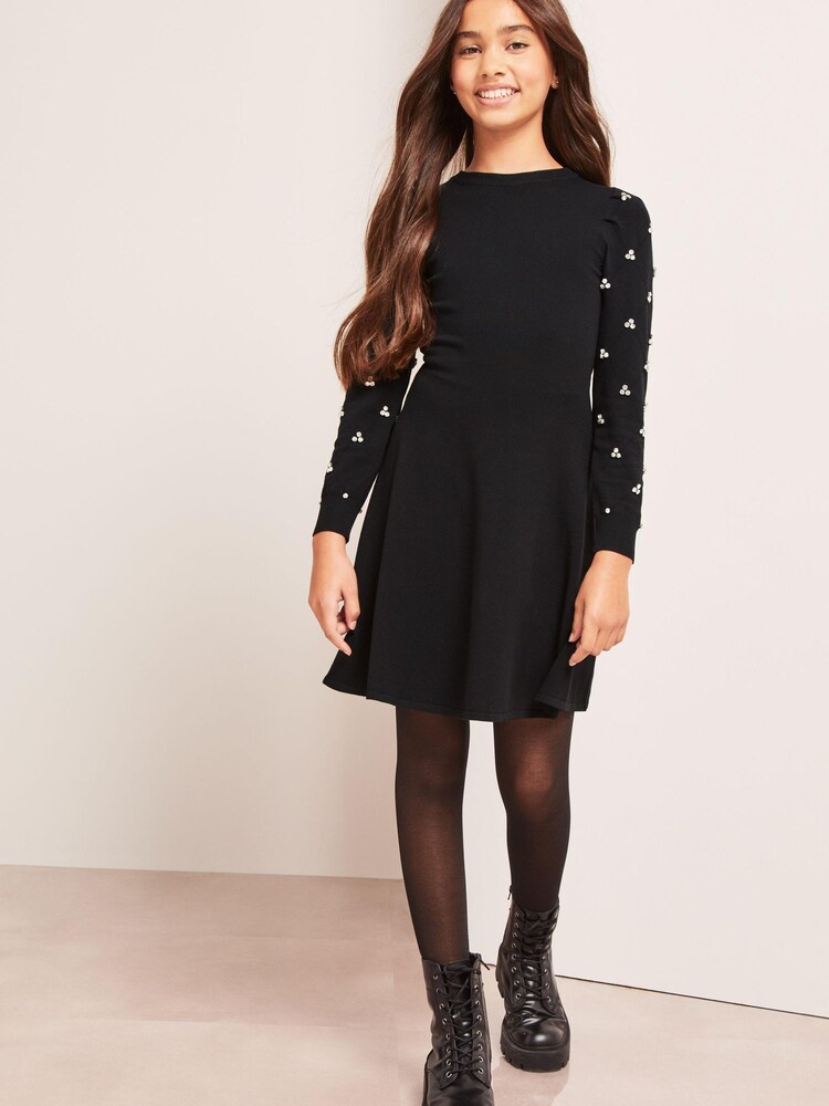 Lipsy Black Embellished Knitted Dress - Image 2 of 4
