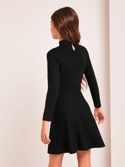 Lipsy Black Lace Yoke Long Sleeve Knitted Dress - Image 2 of 4