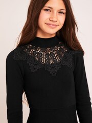 Lipsy Black Lace Yoke Long Sleeve Knitted Dress - Image 3 of 4